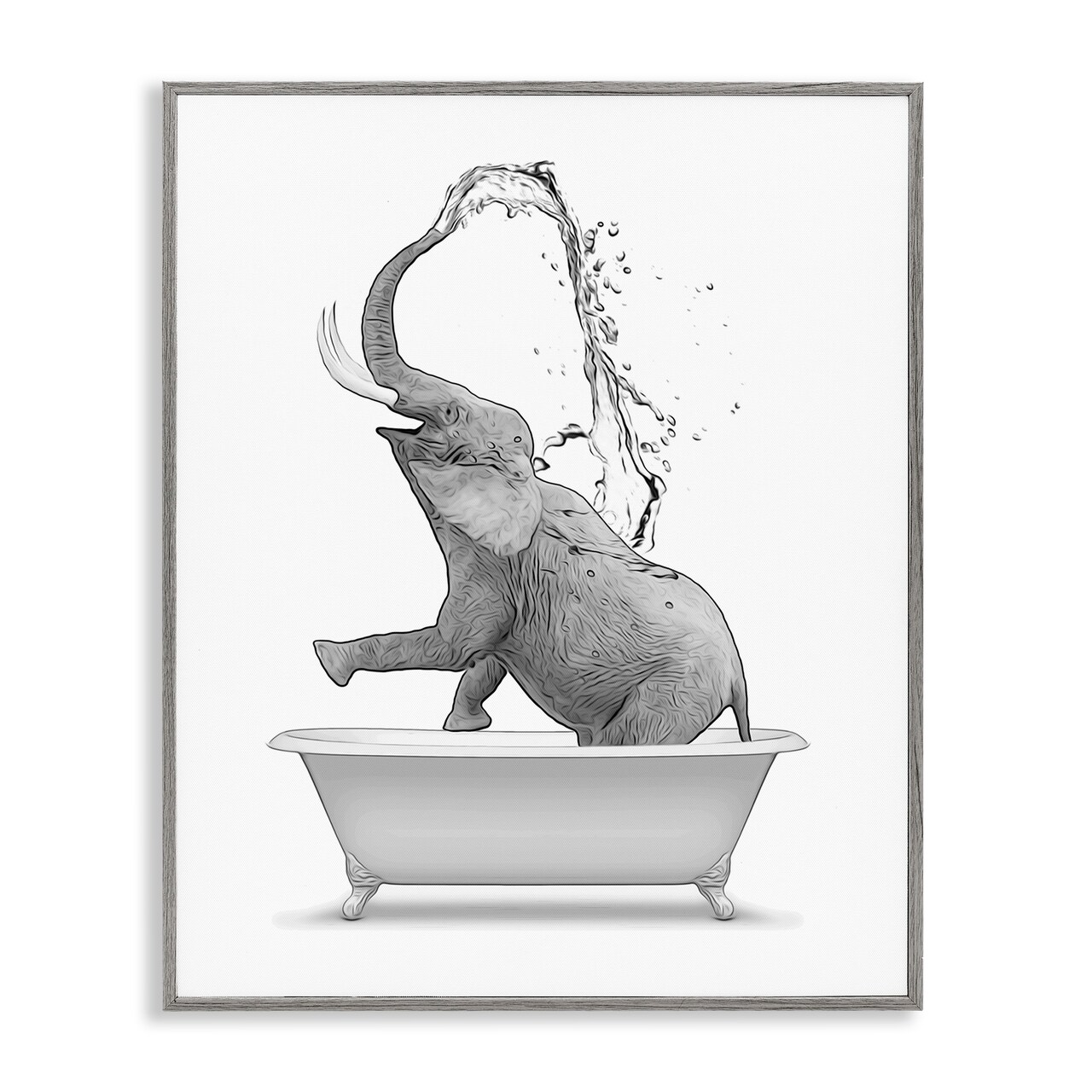Stupell Industries Monochrome Elephant Bathing Splashing Water Bathtub Framed Giclee Design By Annalisa Latella